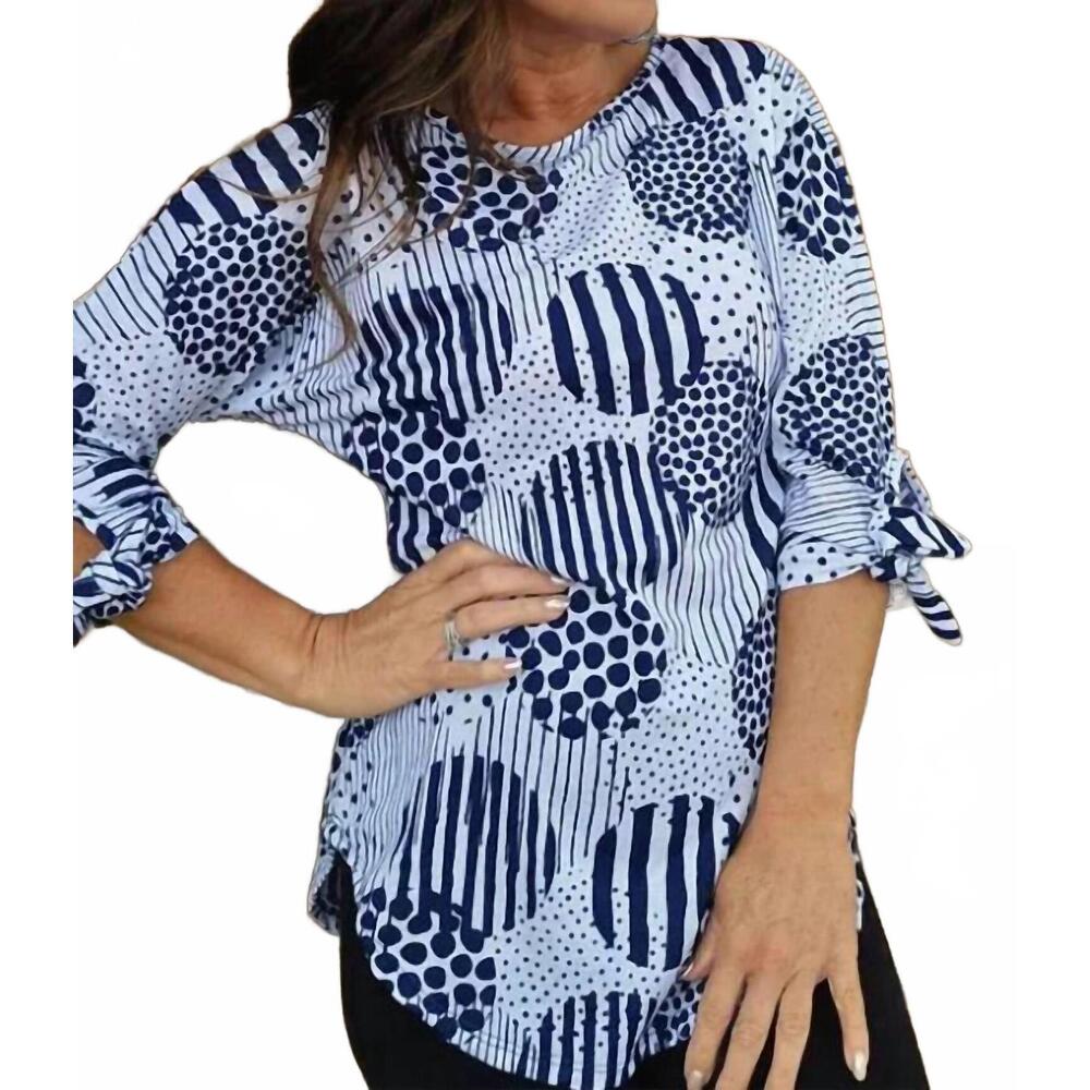 NEW PURE ESSENCE sleeve ties top in indigo